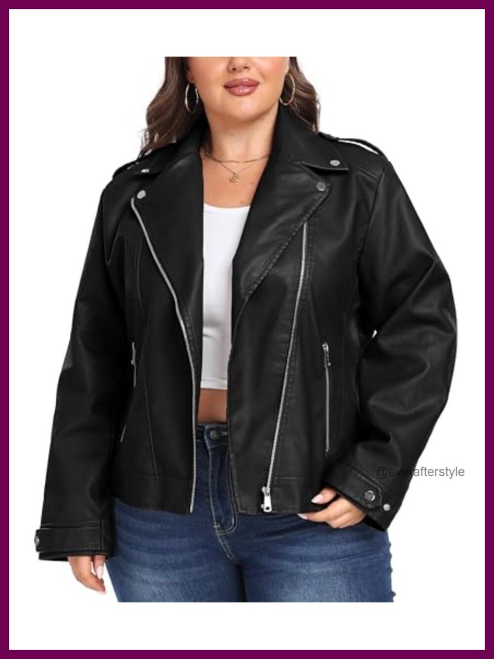 Plus Size Faux Leather Moto Biker Jacket Asymmetrical Zip Moto